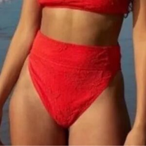 Poppy Red Textured Bikini Bottom